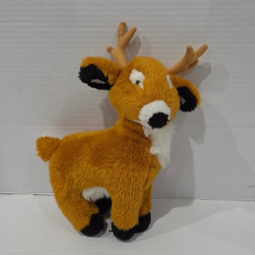 Vintage Style Plush Deer Stuffed Animal Standing Buck Orange White
